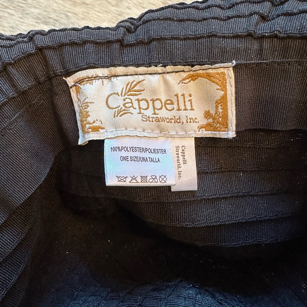 NWOT Cappelli Straworld Black Oversized Ribbon Sun Hat UPF 50+ 5” Brim, Packable - Picture 10 of 14